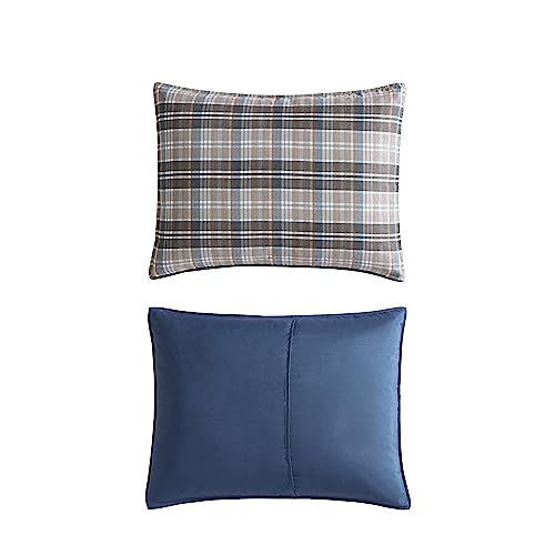 Image of Eddie Bauer- Twin Duvet Cover Set, Reversible Microsuede Bedding Set with Matching Sham, Dorm Essentials (Rugged Plaid Brown)
