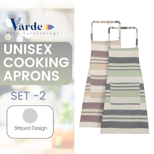 Image of Unisex Cooking Aprons | Waterproof Apron | Striped Design with 2 Front Pockets & Adjustable Neck Strap | Durable, Oil & Stain Resistant | Chef Apron for Cooking