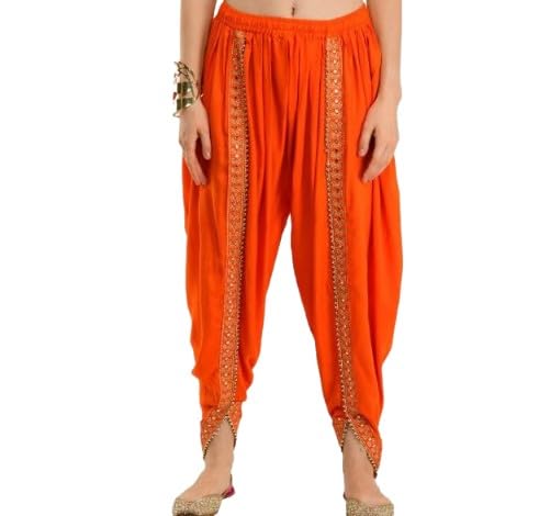 kanna fabric Women/Girls Cotton Rayon Solid Full Length Lace Loose Fit Plain Dhoti/Salwar/Patiala Color-Orange-picture-19