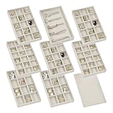 Set of 8 Stackable Jewelry Organizer Trays with 1 Lid for Drawer & Dresser Organizer, Adjustable Velvet Jewelry Box Tray Earring Organizer Necklace Storage Ring Bracelet Display Case (Beige)