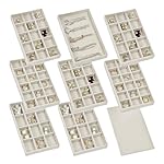 Set of 8 Stackable Jewelry Organizer Trays with 1 Lid for Drawer & Dresser Organizer, Adjustable Velvet Jewelry Box Tray Earring Organizer Necklace Storage Ring Bracelet Display Case (Beige)
