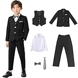 [Comfort U] スーツ 男の子 フォーマルスーツ キッズフォーマル 長袖 6点セットボーイズ おしゃれ 紳士スーツ 上下セット 子供用スーツ 子供服 プレゼント 入学式 入園式 卒園式 発表会 結婚式 90－150㎝対応 ネイビー ブラック (150, 漆黒)