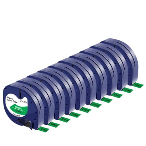 10pk 12mm etichetta nastri compatibili con LT 91201 12267 91200 91202 91203 91204 91205 per la macchina etichettatura LT100HBlack on verde