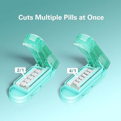 Image of ONE PIX Multiple Pill Cutter Splitter for Small and Tiny Pills, Accurate 1 /2 Tablet Splitter with Adjustable Bars & Hidden Blade, Safely Cuts Large Medication for Seniors & Pets, Cyan
