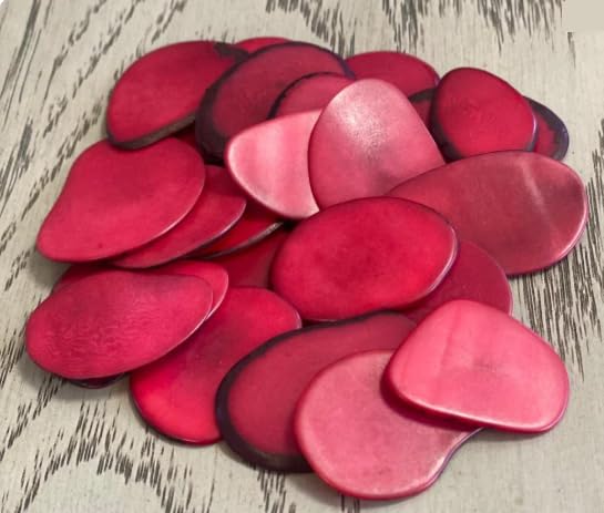 Red Organic tagua Chips - Slices from Colombia. Size: 4 x 3 cm. Approx. Vegetable Ivory nut. 50 Slices. Undrilled.