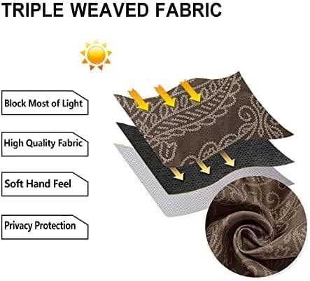 Miniatura 6 de DWCN Cortinas opacas marrones para sala de estar, patrón de damasco, aislamiento térmico, ahorro de energía, cortinas con ojales para dormitorio,