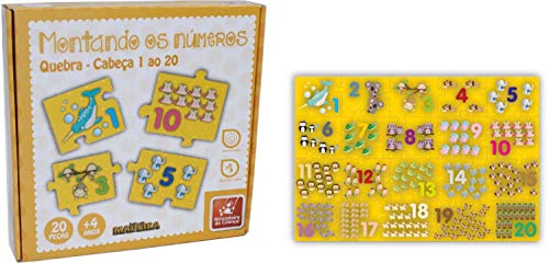 Brinquedo Pedagógico Madeira Montando os Números 1 ao 20 Brincadeira de Criança, Multicor