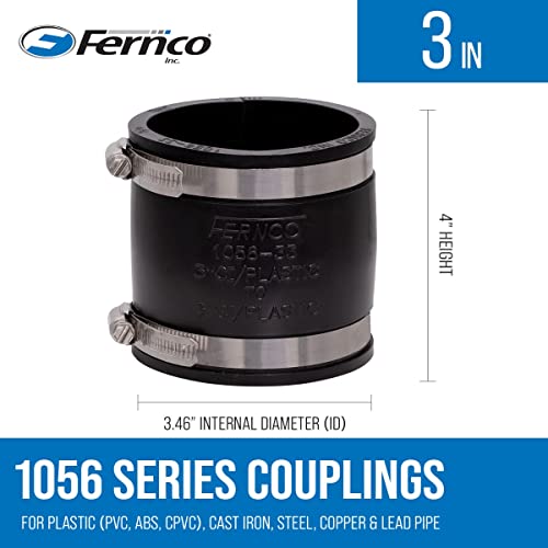 Fernco 1056-33 3-In. Flexible Pvc Pipe Coupling For Cast Iron And Plastic Plumbing Connections In Black #TOP1