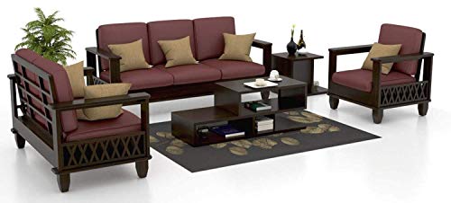 Image of Sheesham Wood 6 Seater Sofa Set for Living Room Bedroom Hall Home Office 3+2+1 Wooden Six Seater Sofas Furniture (Walnut Brown Finish)