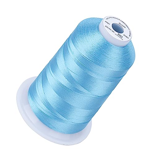Image of Simthread 5500Yds /5000M 40WT Polyester Embroidery Thread Med Lt Blue S063 | High-yardage 5000M spool offers smooth feeding and stable 40WT polyester thread for home and commercial embroidery machines.