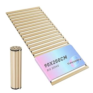 Suusolny Aufrollbarer Lattenrost Rollrost 90x200cm, Mit 23 stabile Holzleisten & Schwarzes Gummiband, Belastbarkeit bis 300KG -S
