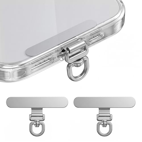 Melphoe Phone Tether Tab Cell Phone Lanyard Tab 3 Pack Free-Rotation Rust-Proof No-Adhesive Lanyard Patch Swivel Strap Adapter Replacement Part for Full Cellphone Cases (Silver)