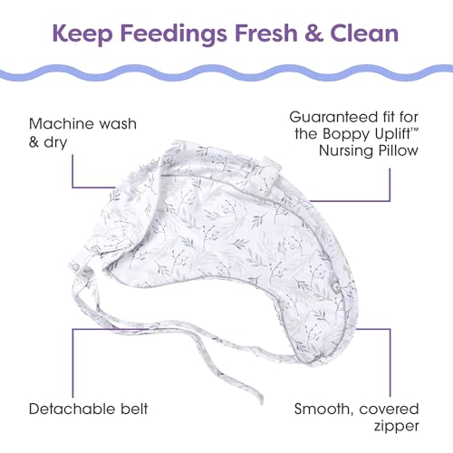 Image of Boppy Uplift Nursing Pillow Cover, Washable Feeding Pillow Cover with Belt | Wedge Bottle & Breastfeeding Pillow, Reduce Spit-Up, Reflux Symptoms, Baby Safety Alliance Verified - Gray Gentle Leaves
