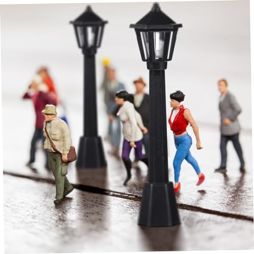 Abaodam 9 Peças Mini Trens Preto Decoração Miniaturas Acabamento Preto Poste De Luz Em Miniatura Pos
