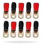 InstallGear 1/0 Gauge AWG Crimp Ring Terminals Connectors - 10-Pack (5 Positive, 5 Negative)
