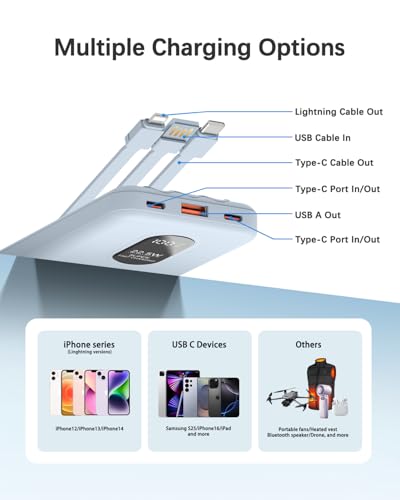Cargador portátil de 22,5W con 5 salidas y 3 entradas color azul para smartphones 3