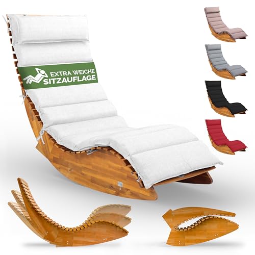Casaria® Sonnenliege Holz inkl. Auflage Creme Wetterfest Klappbar Gartenliege Ergonomisch 160kg Belastbarkeit FSC®-Zertifiziert Liege Balkon Garten 195x60cm