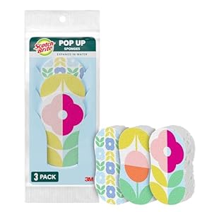 Scotch-Brite Brite Blooms – Esponjas de cocina desplegables, esponja de cocina comprimida única para limpiar suavemente, esponja de plato con patrón de flores de primavera que se expande con agua, 3