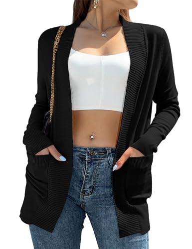Image of Womens Open Front Cardigan Sweaters Oversized Long Sleeve Two Pockets Loose Solid Knit Sweaters