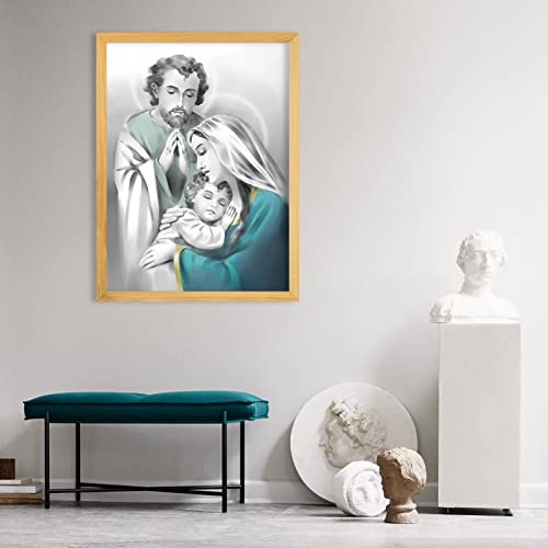 Christian Nativity Scene Wall Art: Framed Jesus Picture Holy Family Poster Virgin Mary Painting Religious Catholic Decor 24" X 32" #TOP3