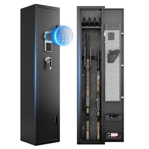 Image of KAER 2-3 Gun Safe, Rifle Safe for Bedroom with Digital Keypad Lock, 4 Gun Slots & Pistol Pockets, Secure Firearm Storage for Garage, Living Room