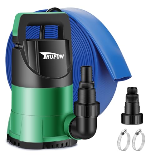TRUPOW Sump Pump 1 HP Submersible Water Pump With 25ft. Hose Kit 3980 GPH Thermoplastic Portable Electric Utility Pump for Swimming Pool Garden Basement Tub Pond Draining