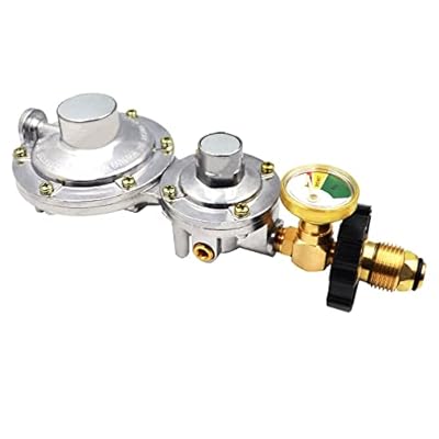 Feikeer Vertical 2 Stage Propane Regulator with POL and Gauge, Two Stage Propane Regulator Standard 3/8 Female NPT Connection, Double Stage Regulator for 20-100lb Tank?Gas Grill, RV, Propane Heater