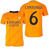 Genérico Camiseta RM Equipación Naranja para Adulto con Dorsal de Camavinga – Diseño Deportivo, Cómodo y Resistente para Aficionados y Coleccionistas (FR/ES, Letras, S, Regular, Regular, Naranja)
