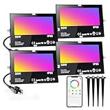 LED Flood Light Outdoor 500W Equivalent 5000LM,Bluetooth RGBW Colored Floodlight Landscape Lighting with APP Control,DIY Scenes,Timing, IP66 Waterproof,2700K,Color Changing Uplight with Ground Stakes