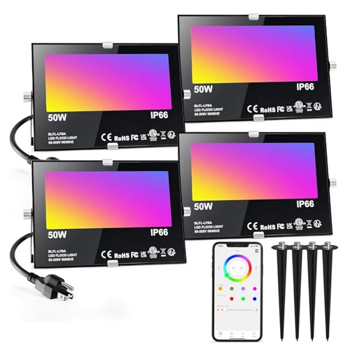 LED Flood Light Outdoor 500W Equivalent 5000LM,Bluetooth RGBW Colored Floodlight