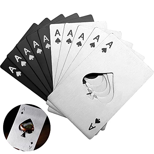 Lxoraziy 10 Piezas Sacacorchos, Abridor de Botellas de Acero Inoxidable, Abrebotellas de Póquer, Tamaño Tarjeta de Crédito, Abrebotellas de Cerveza Personalizado(Negro y Plateado) Cover