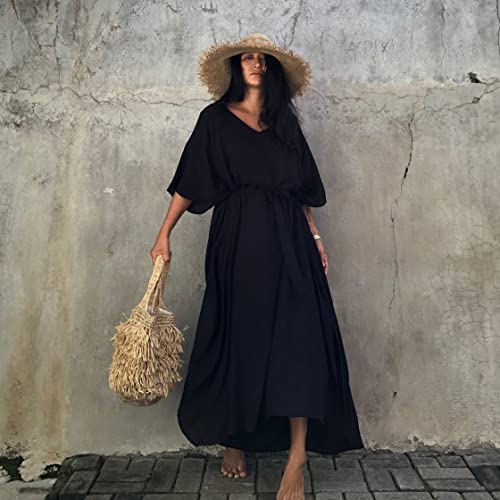 Venasha Vestido feminino caftan plus size casual gola V caftans longo macio praia maxi vestido para