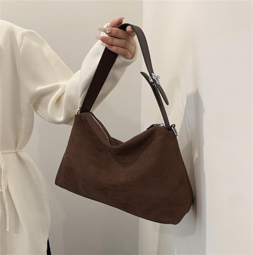 Image of Suede Shoulder Bags For Women Crossbody Bag Suede Tote Bag Satchels Slouchy Work Purses Crescent Handbag Fall Top Handle