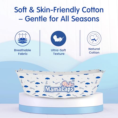 Image of MamaLaps Cotton Swing for Baby with Mosquito Net | Foldable Khoyu Zoli Jhula | Soft Breathable Cloth for Newborns | Compact Travel-Friendly Baby Jholi with Safety Hooks