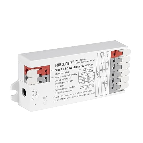 LIGHTEU®, Milight Miboxer Controlador LED 3 en 1 (2,4 GHz) RGB RGBW Controlador de tira LED RGBCCT DC12V/24V Compatible con DMX512, PWM de alta/baja frecuencia, 4x E3-RF + FUT092 - imagen 8