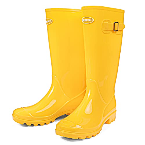 Dksuko Women's Tall Rain Boots Waterproof Wellington Boots(8 B(M) Us,Bright Yellow) #TOP2