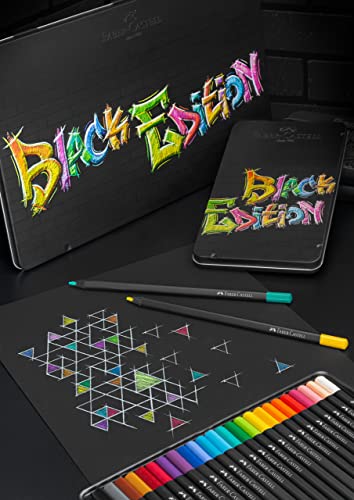 Image of Faber-Castell - Colouring Pencils Set Black Edition 24 Pieces in Metal Case | Brilliant coloured pencils for light and dark paper with soft colour stroke, shatter-proof and ergonomic colouring pens