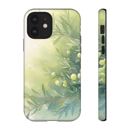 Coque iPhone 12 rigide mate avec illustration aquarelle botanique verte