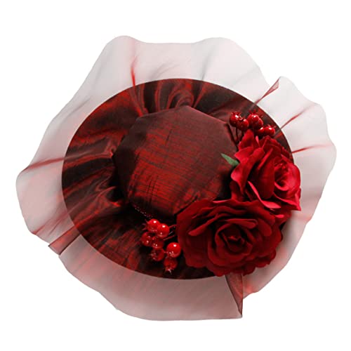 SHERCHPRY Head Decorations for Women Red Rose Decorative Top Hat Stylish Hat for Party Wedding Bridal