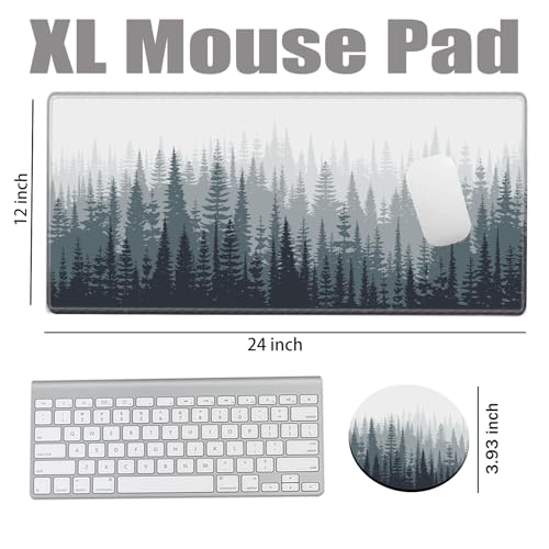 Image of Misty Forest Mouse Pad 24x12 Desk Mat for Desktop Gaming Mousepad Long Desk Pad Stitched Edges XL Computer Mat Large Mouse Pads for Wireless Mouse Office