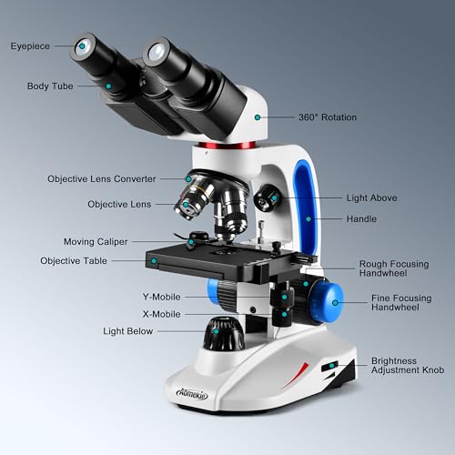 Image of AOMEKIE Binocular Compound Microscope, 40X-1000X Magnification, Siedentopf Head, Research-Grade Binocular Compound Microscope with WF10X Eyepiece, Mechanical XY axis Double-Layer Stage