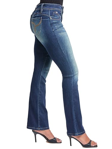 YMI Jeans Women's Wannabettabutt Mid Rise Bootcut Jeans, Tinted Midnight Blue, 112