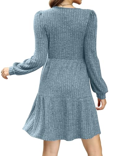 Image of Sampeel Womens Square Neck Long Sleeve Fall Dresses Casual Babydoll Sweater Dress