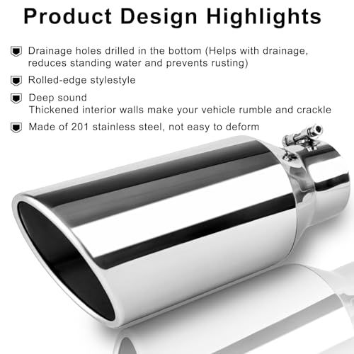 Image of Stainless Steel Exhaust Tip, 3 inch Inlet 5 inch Outlet 12 inch Length Bolt-On