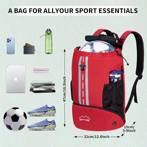 Mochila de Futbol con Zapatillero Impermeable Mochila Deporte con Separador Seco-Húmedo Mochila Multifuncional para Baloncesto Balonmano Voleibol Playa Piscina Yoga Baile Gimnasio Bolsa Cuerdas - imagen 2