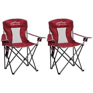 2PCS Mesh Folding Camping Chairs, Oversized Portable Outdoor Chairs, Weight Capacity 325 lbs with Cup Holder, Storage Pocket, Carry Bag Red