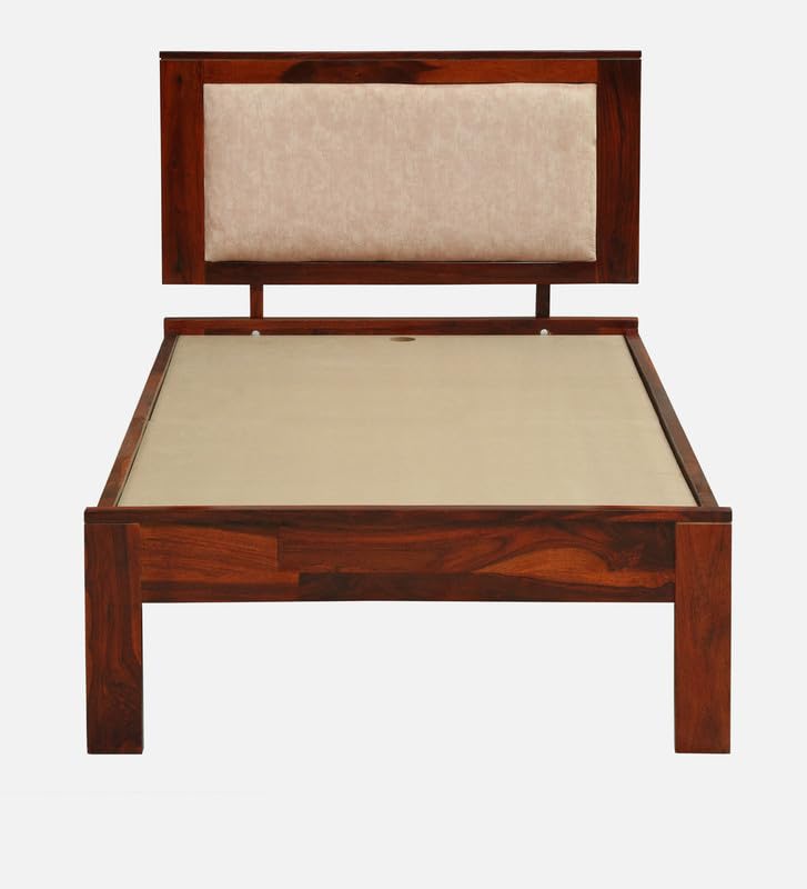 Image of Solid Sheesham Wood Pearl Single Bed Without Storage | Wooden Single Bed Cot Palang Furniture for Bedroom Living Room Home and Hotel (Honey Oak Finish)