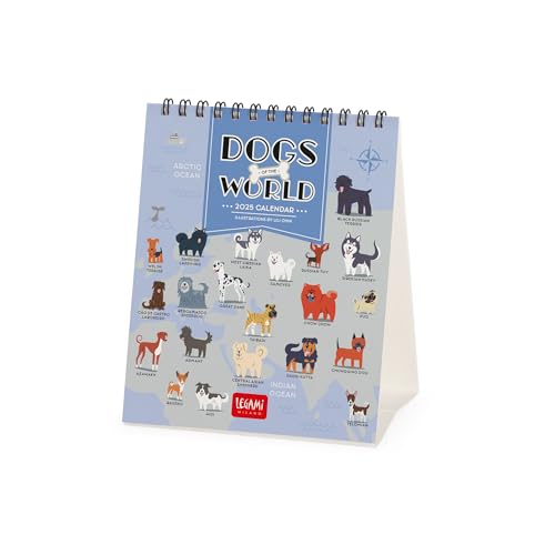 Legami - Calendario da Tavolo 2025, Calendario 12 x 14,5 cm, 12 Mesi e Planner Annuale 2026, solo in Inglese, Segni zodiacali e Festività internazionali, Dogs of The World