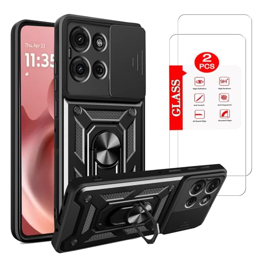 Image of for Motorola Moto G86 Power 5G Case with [2 Pack] Tempered Glass Screen Protector, for Moto G86 Power Case Heavy Duty Armor [Military-Grade] Protective，with Magnetic Stand Phone Cover Black