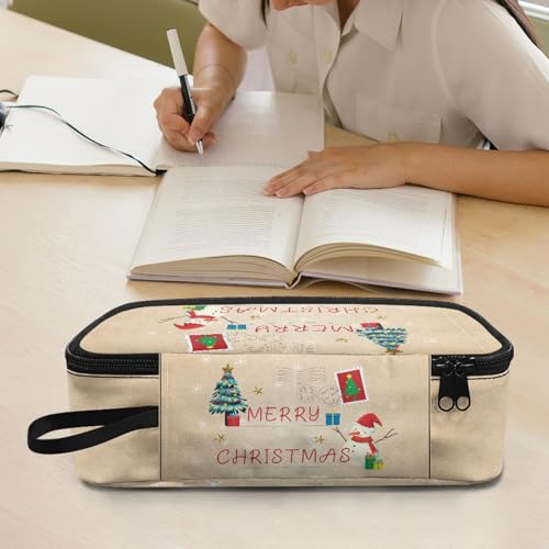 Image of Christmas Snowman Kids Pencil Pouch Large Capacity,Pencil Case for Boys Girls Personalized Pencil Box for Preschool Elementary Children Pencil Container for School Supplies